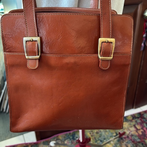 Laura Leigh Ltd Leather book bag shoulder bag.  Sick smooth, leather brown Vinta - Picture 1 of 17